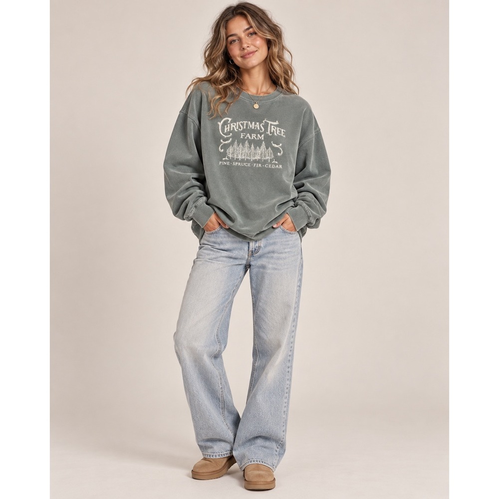 Oh Sarah Jean Comfort Colors Christmas Tree Farm Sweatshirt L Rustic Holiday
